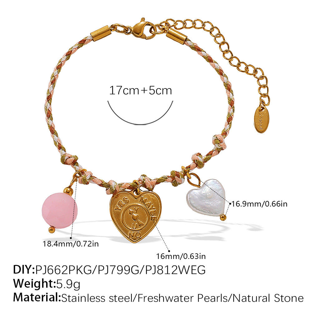 Wholesale  Retro Seaside Style DIY Freshwater Pearl Pendant Bracelet Stainless Steel Plated 18K Gold Ceramic Pendant Necklace for Women