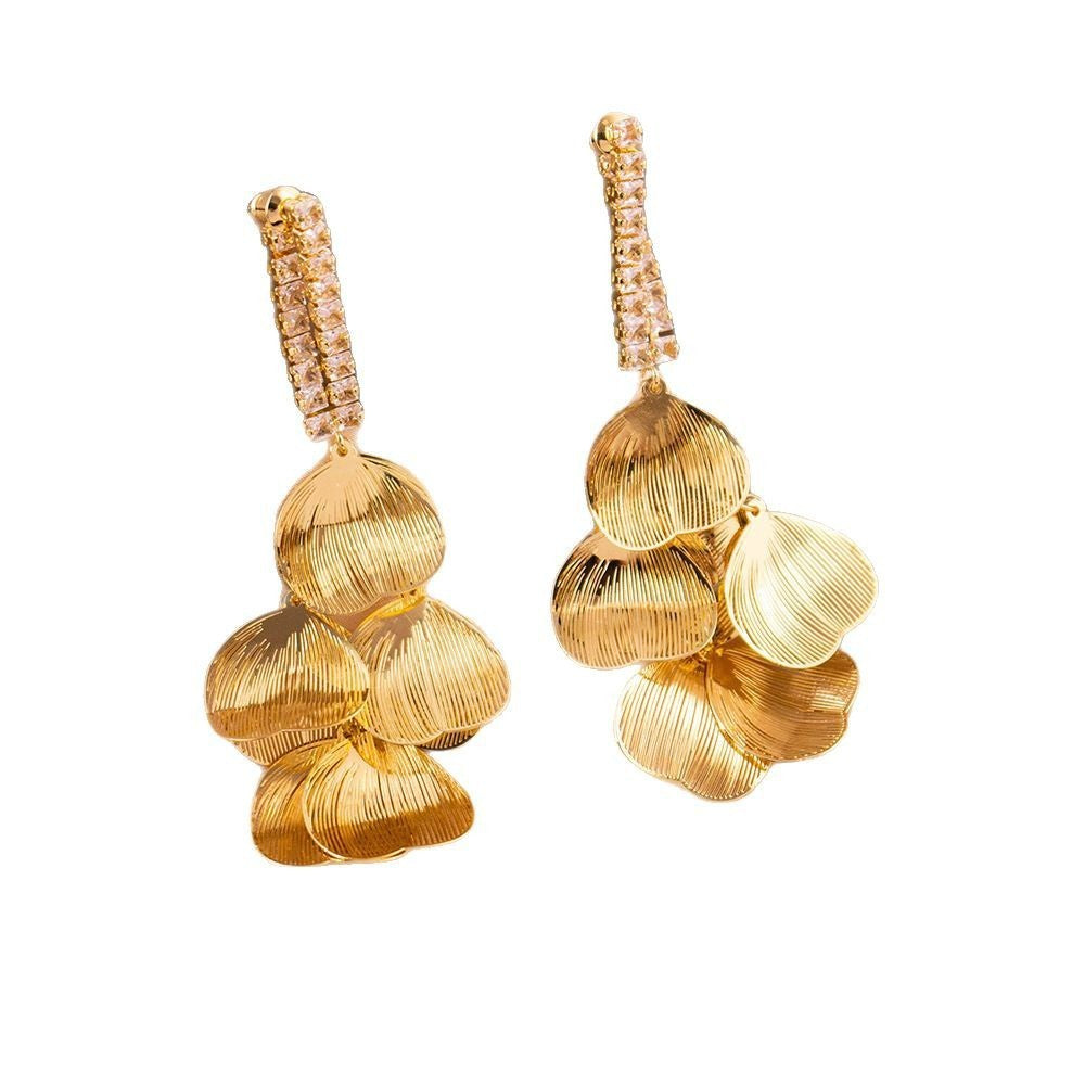 Wholesale Silver Needle Fashion Micro-inlaid Hollow Flower Tassel Earrings