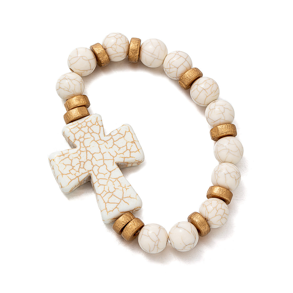 Wholesale cross  acrylic turquoise wood beaded elastic bracelet