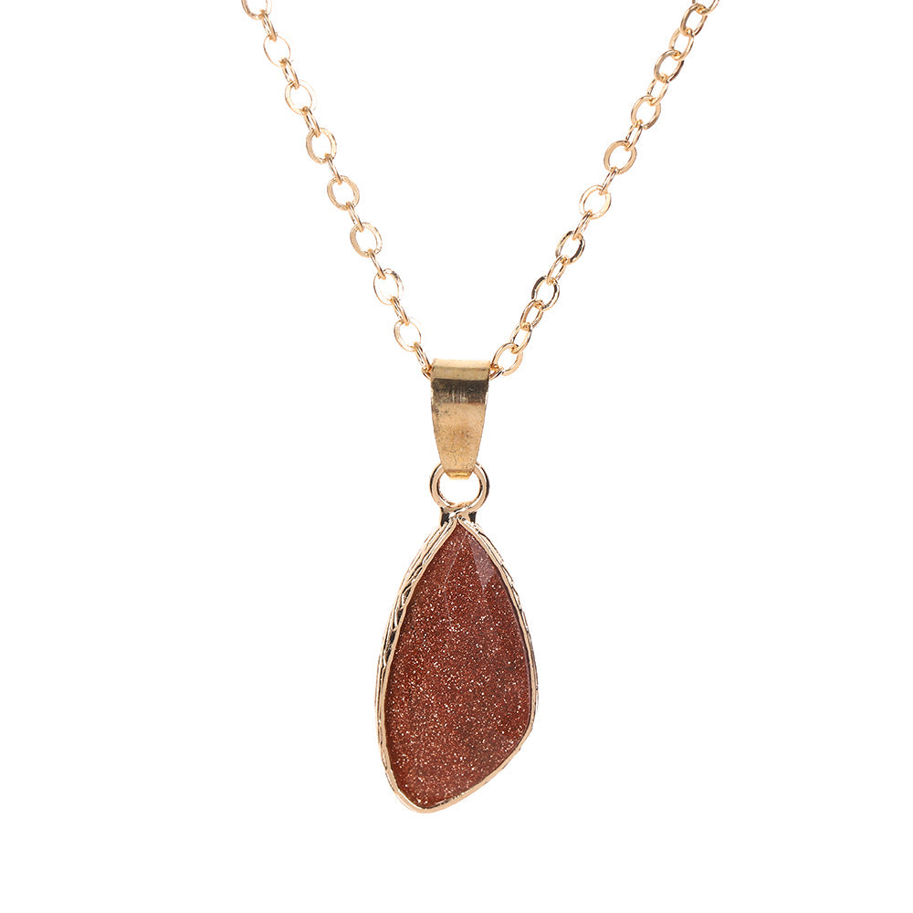 Wholesale Chic Water Drop Quartz Pendant Necklace Gold Plated Copper Frame Gift For Everyday Wear Boutique Resale
