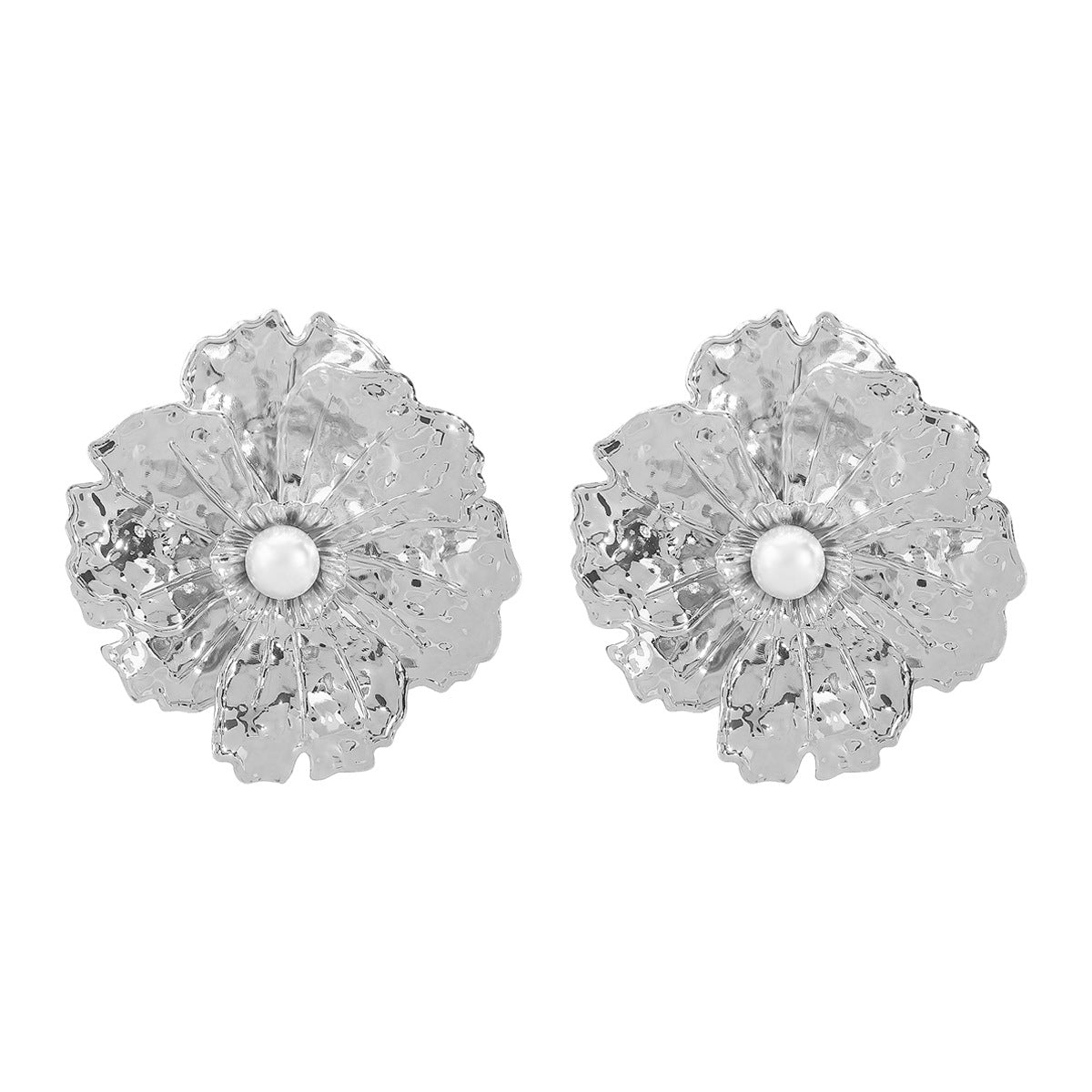 Wholesale exaggerated design imitation pearl earrings Retro simple large flower