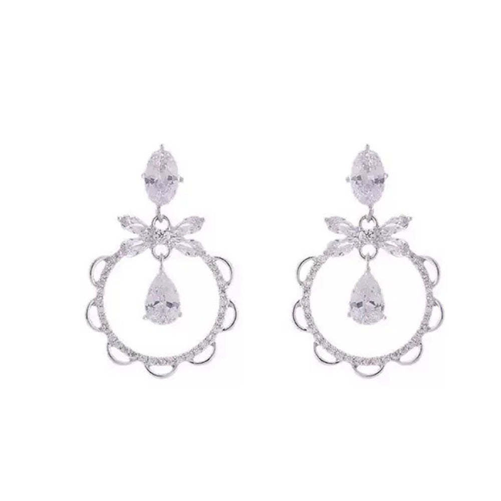 Wholesale Silver Needle Zircon Bow Geometric Earrings