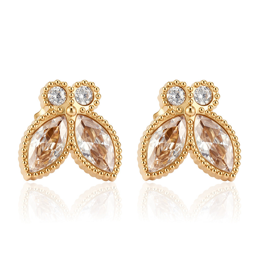 Wholesale Butterfly Cubic Zirconia Earring Set - 18K Gold Plated Stainless Steel,  Women' s Fashion Jewelry Accessory
