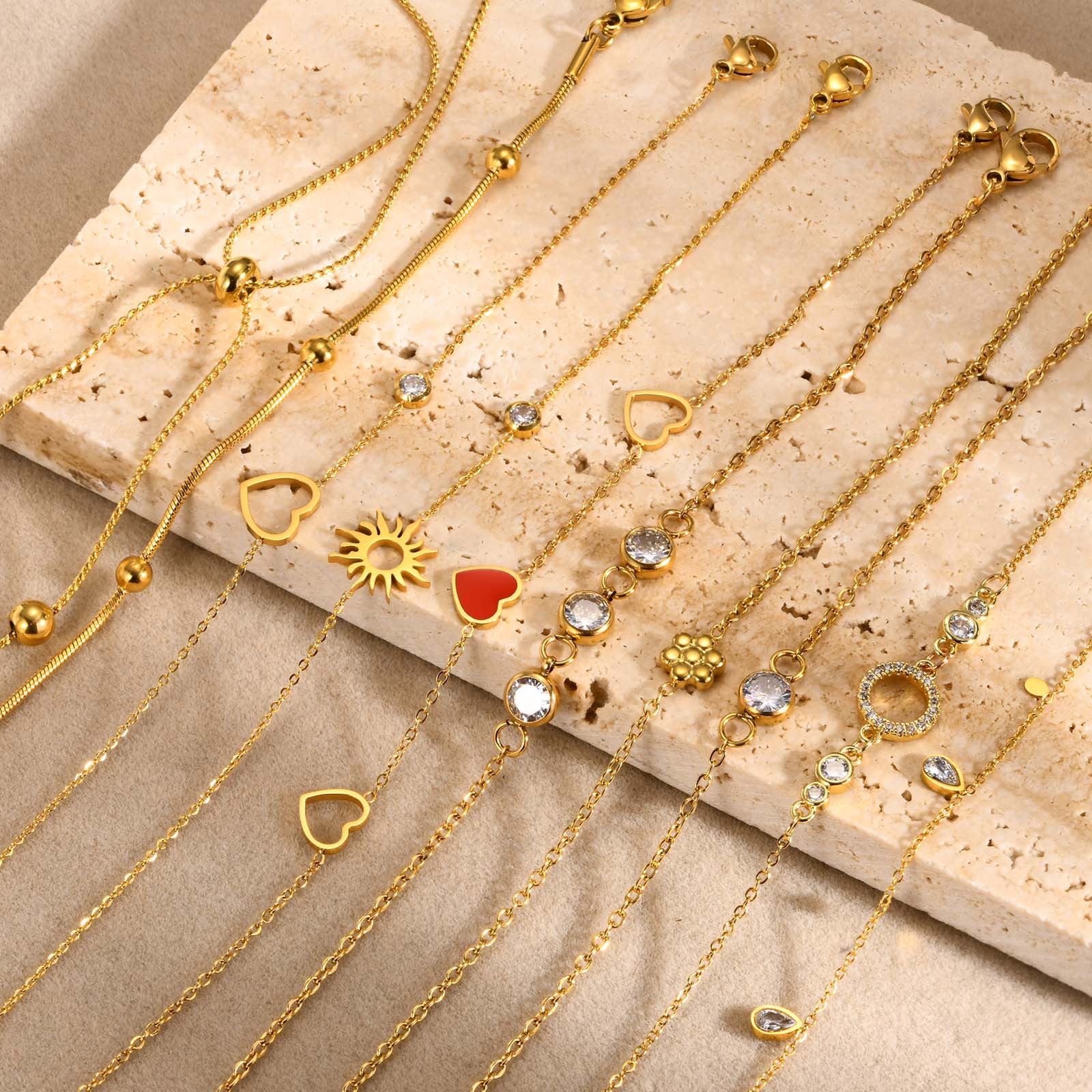 Wholesale Stylish Zirconia Adjustable Bracelet Stainless Steel 18K Gold Tone Women S Boutique Jewelry Accessory