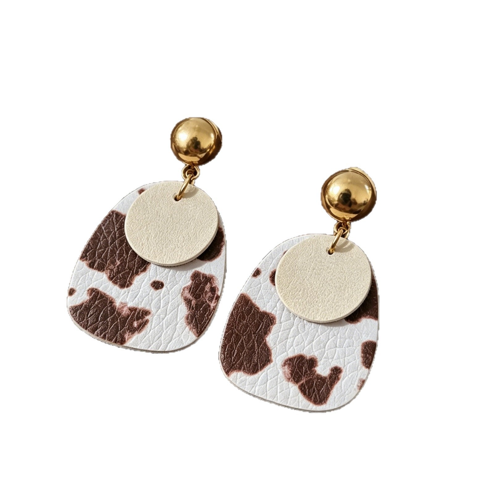 Wholesale American Western Cow Pattern Leather Earrings,   Double-Layered,  Boutique Fashion Accessory