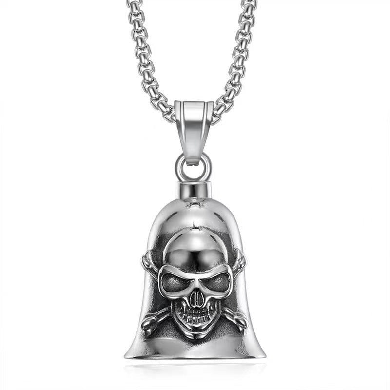 Wholesale  Retro Punk Men's Motorcycle Style Alloy Skull Riding Exorcism Bell Necklaces