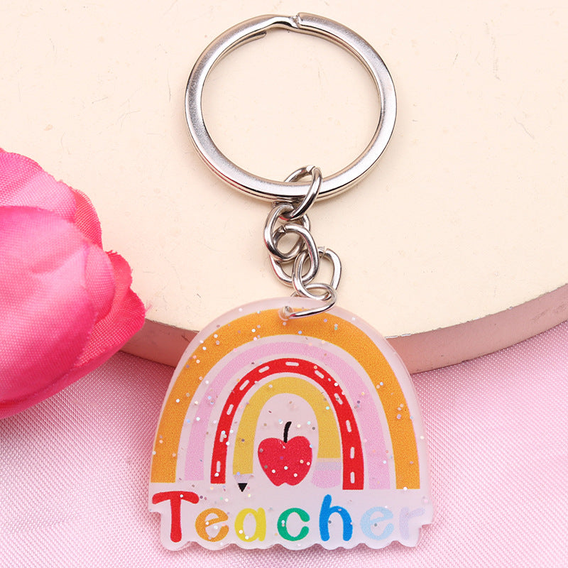 Wholesale Teacher's Day Cartoon Rainbow Blackboard Acrylic Keychain ACC-KC-DA007