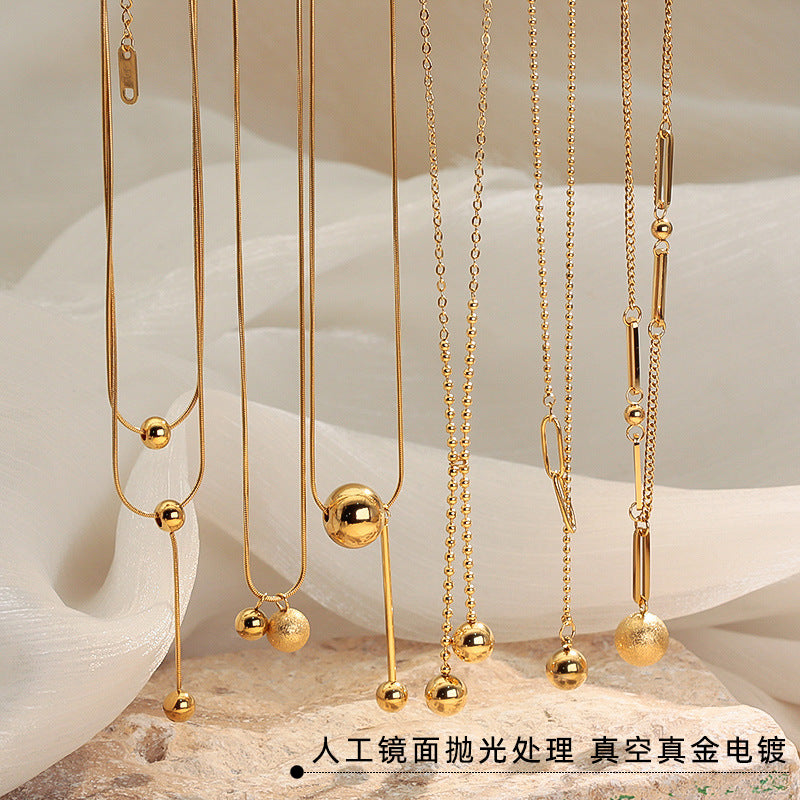 Wholesale Stainless steel double-layered gold bead necklace
