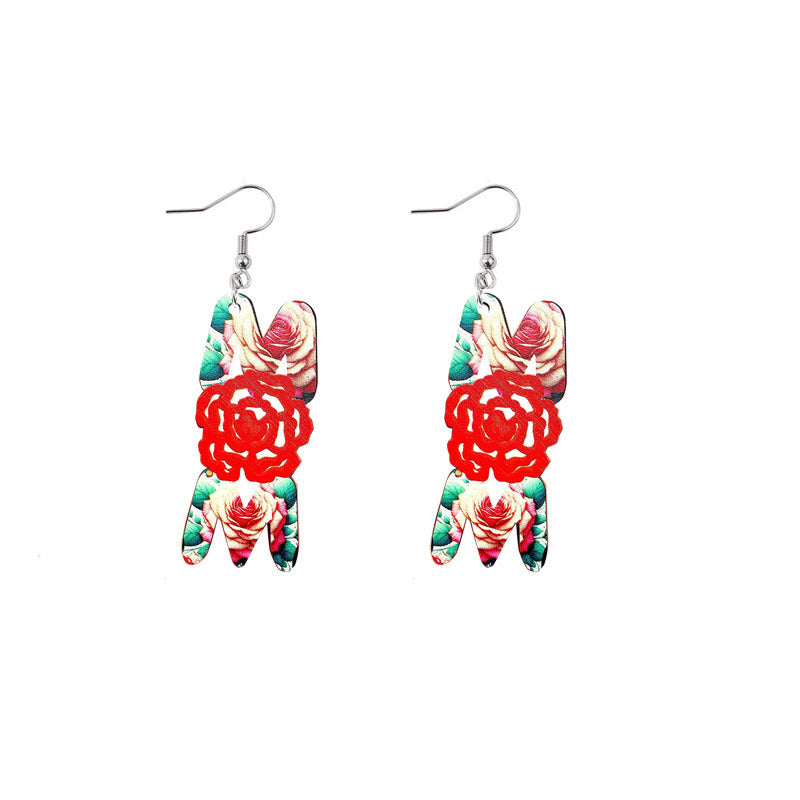 Wholesale Mother's Day MOM Rainbow Sunflower Wooden Earrings ACC-ES-YiYuan007
