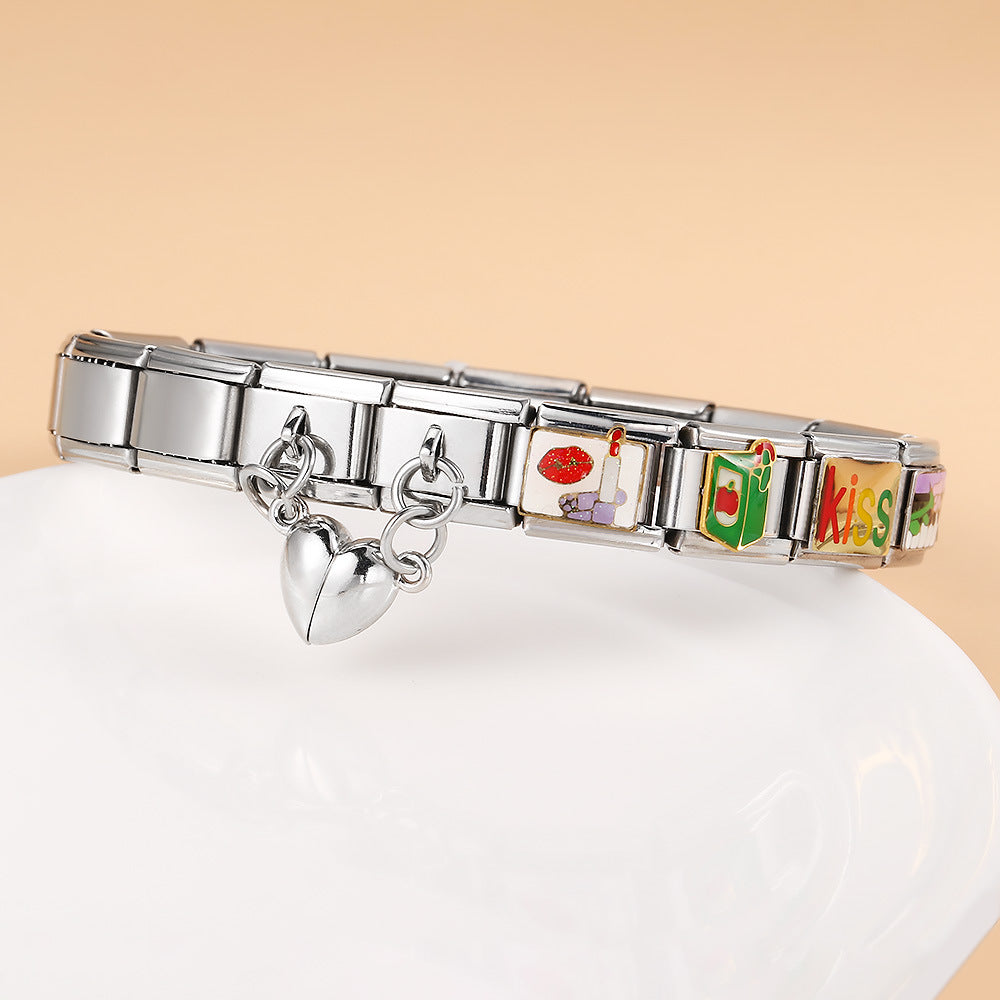Wholesale Italian Charm Bracelet 9mm DIY Splicing Magnetic Heart Stainless Steel Composable Bracelet