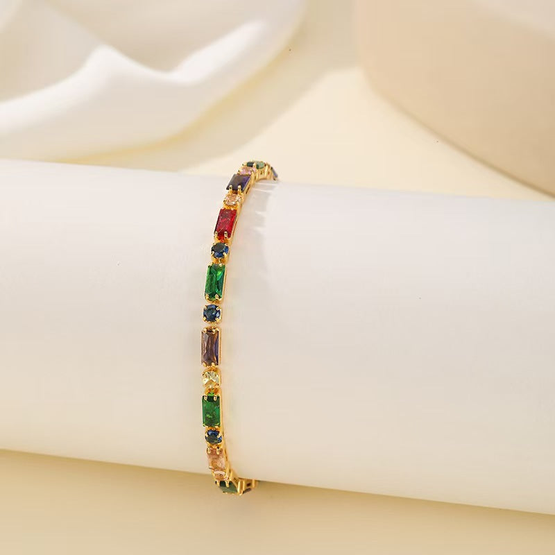 Wholesale Women S Chic Pink Zircon Geometric Bracelet Copper Fashion Jewelry Accessory For Everyday Wear And Gifting