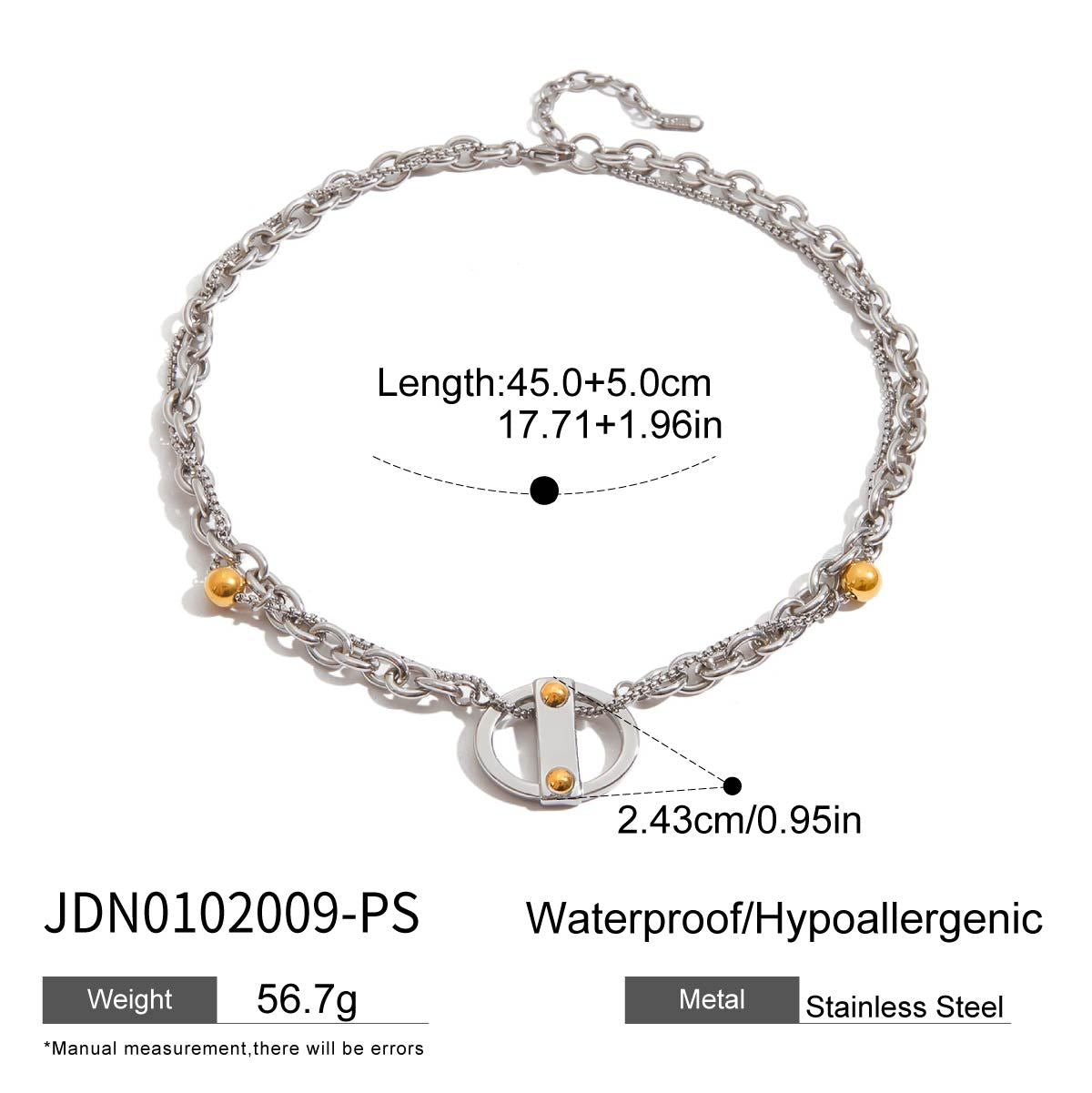 Wholesale 18K gold stainless steel gold and silver color matching hammer pattern necklace