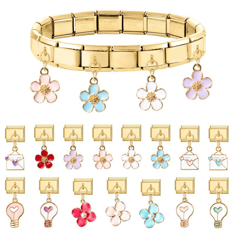 Wholesale  Italian Charm Bracelet 9mm DIY Flower Pendant Creative Stainless Steel Composable Bracelet
