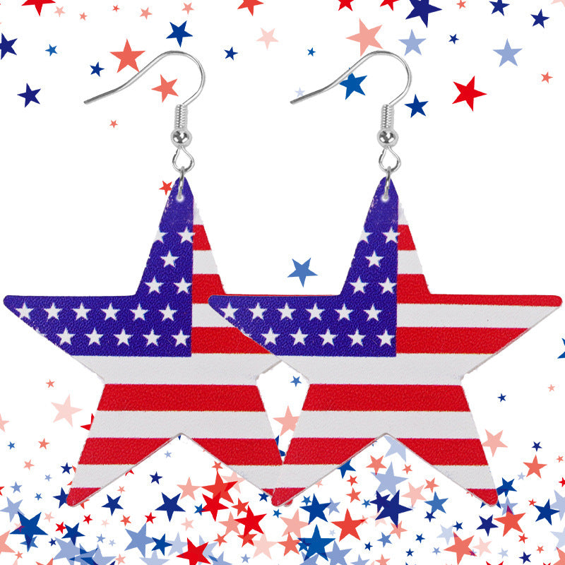 Wholesale  Independence Day Flag Color Matching Ladies Leather Earrings