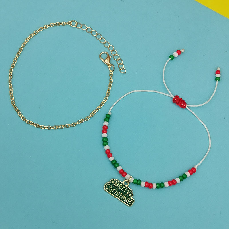 Wholesale Christmas Snowflake Tree Letter Rice Bead Double Layer Bracelet ACC-BT-Haol003