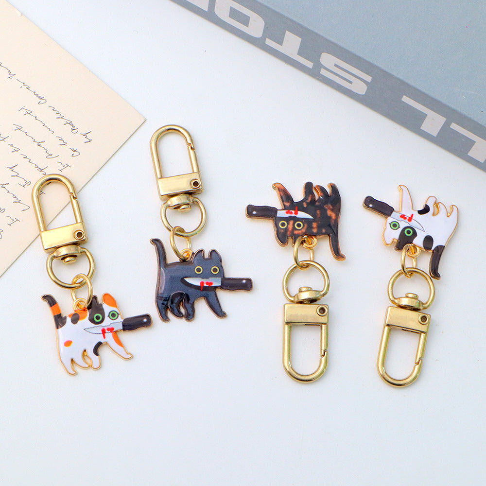 Wholesale Cartoon Cat Metal Pendant Keychain Bag Charm Car Key Accessory Gift