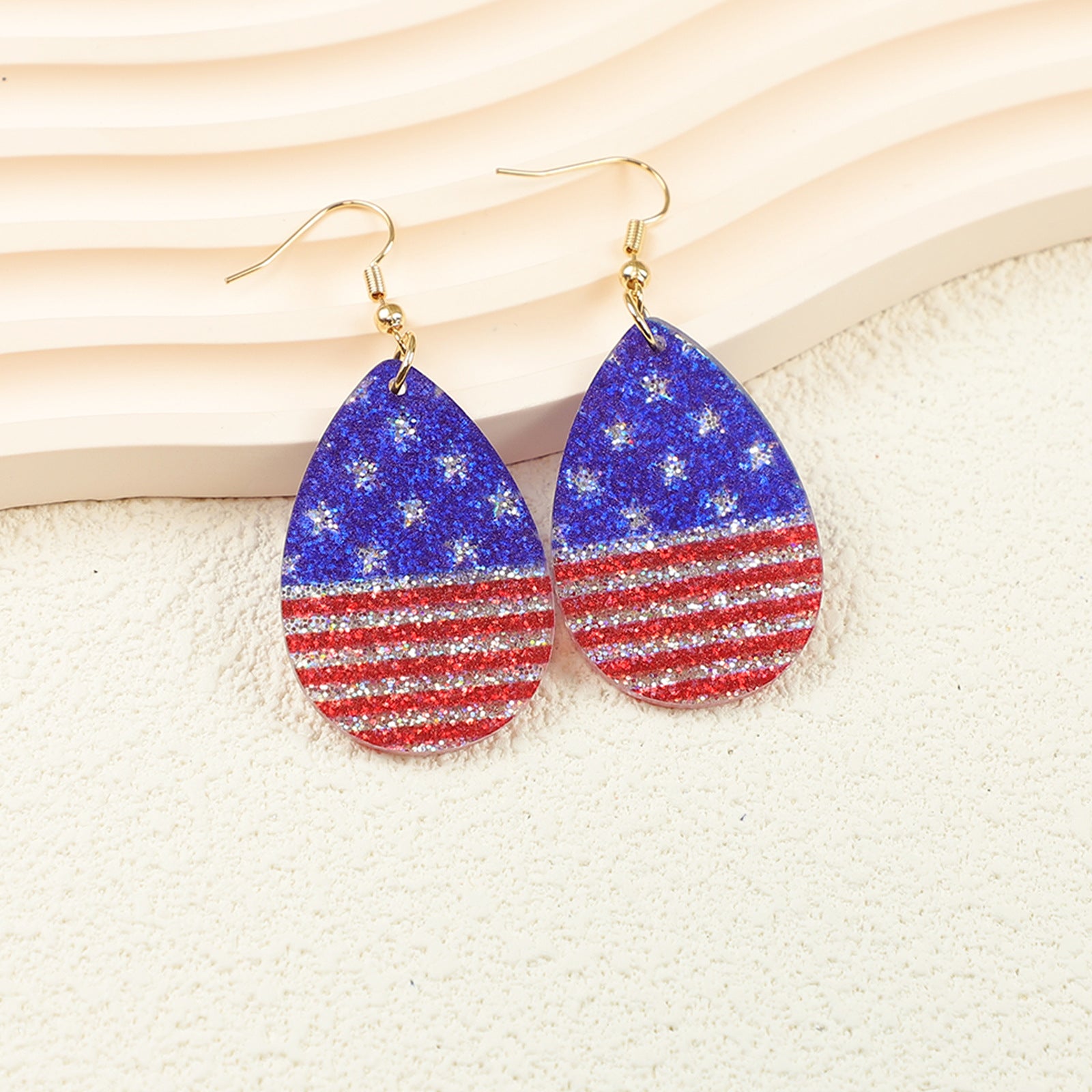 Wholesale American Independence Day flag element bow water drop ladies acrylic earrings