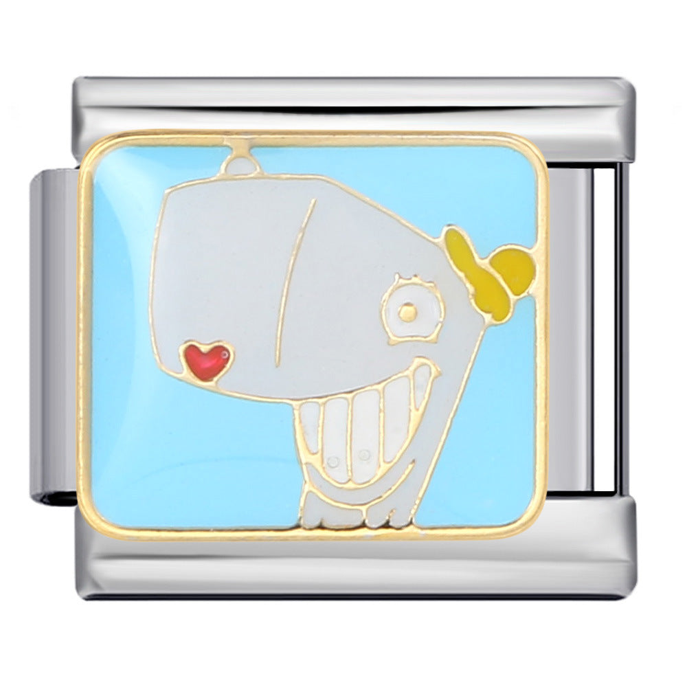 Wholesale Italian Module Bracelet Stainless Steel Welding Gold Plated Oil Drop Cartoon DIY Charms