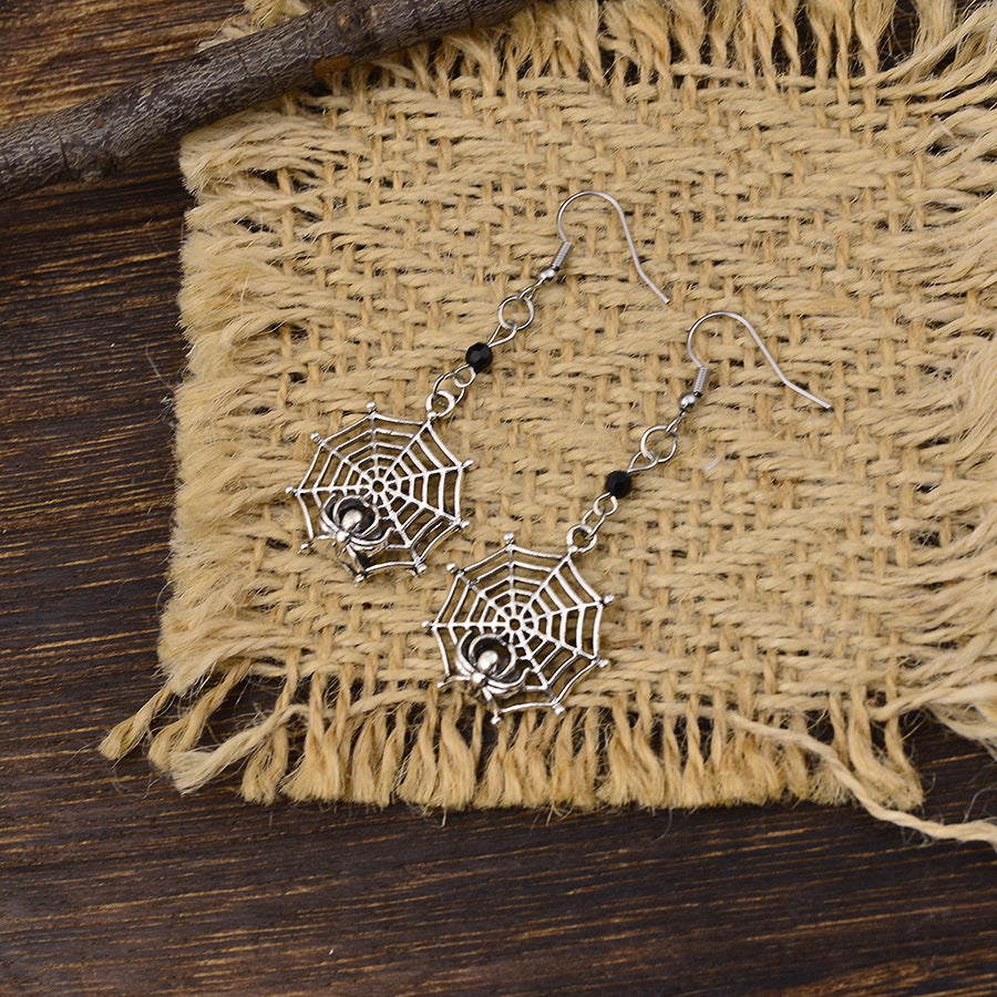 Wholesale Chic Gothic  Web Pendant Earrings For Women Antique Silver Zinc Alloy Party Jewelry Accessory Gift