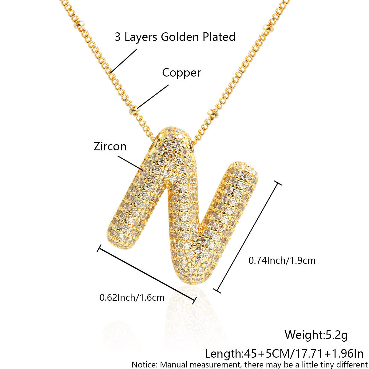 Wholesale Micro Inlaid Zircon Necklace 26 English Letters Balloon Letter Necklace ACC-NE-BaiTian002