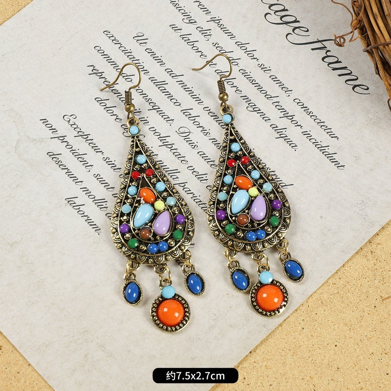 Wholesale Color Contrast Earrings Long Tassel Ear Drop