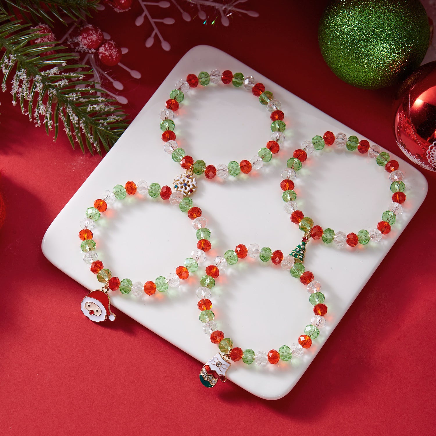 Wholesale Christmas tree old man pendant crystal beaded bracelet