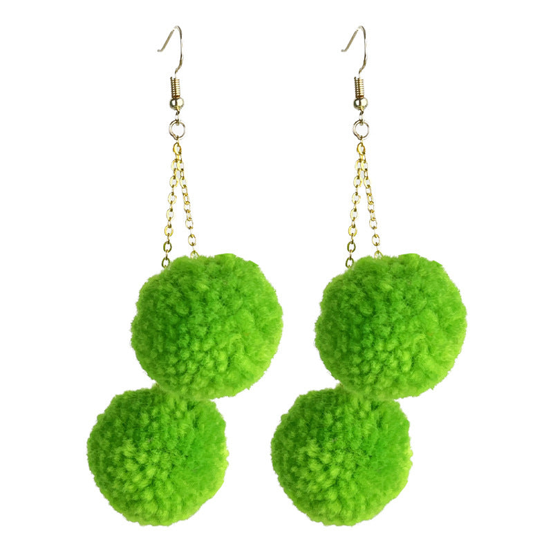 Wholesale 2 pairs/pack St. Patrick's Day Green Pom Pom Chain Earrings ACC-ES-HY221