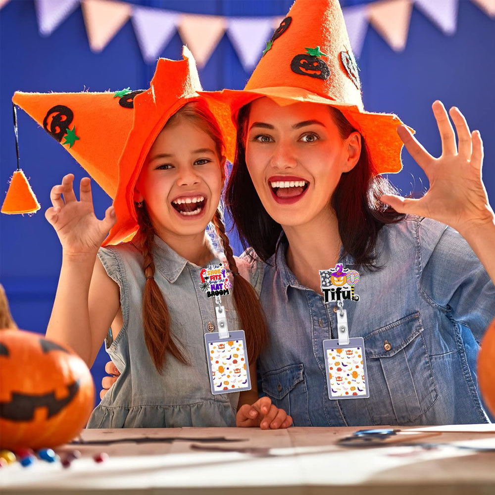 Wholesale Halloween Acrylic Printed Colorful Pumpkin Bat Easy Pull Badge Reels Keychains ACC-KC-XinDing005