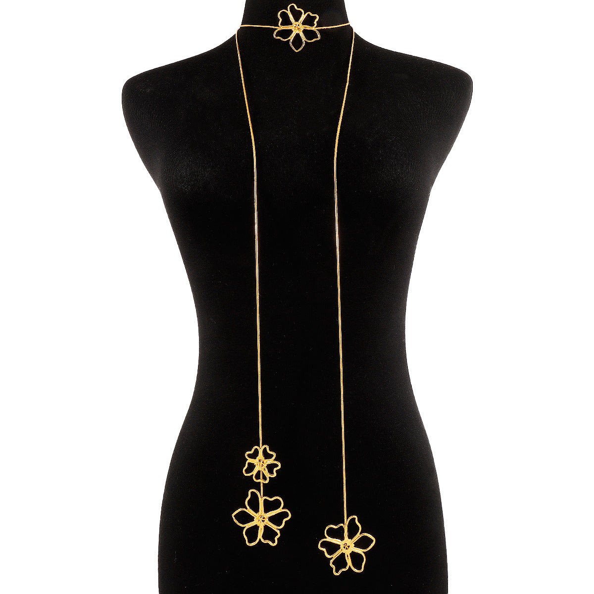 Wholesale Metal Texture Accessories  Flower Long Necklace