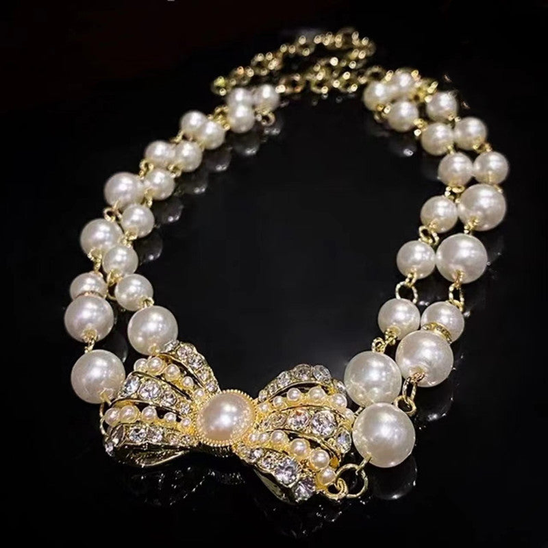 Wholesale Double-layer Pearl Bow Necklace
