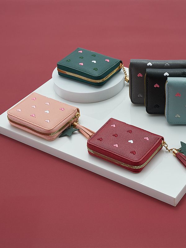 Wholesale Tassel Zipper Wallet for Women Cute Coin Purse Bright Red Chic Fashion Accessory