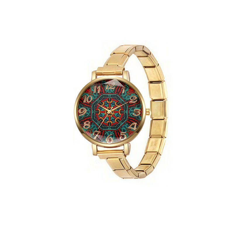 Wholesale Cross-Border Foreign Trade Italian Modular Quartz Watch with Floral Vintage Ethnic Style Dial for Women DIY Student Quartz Watch