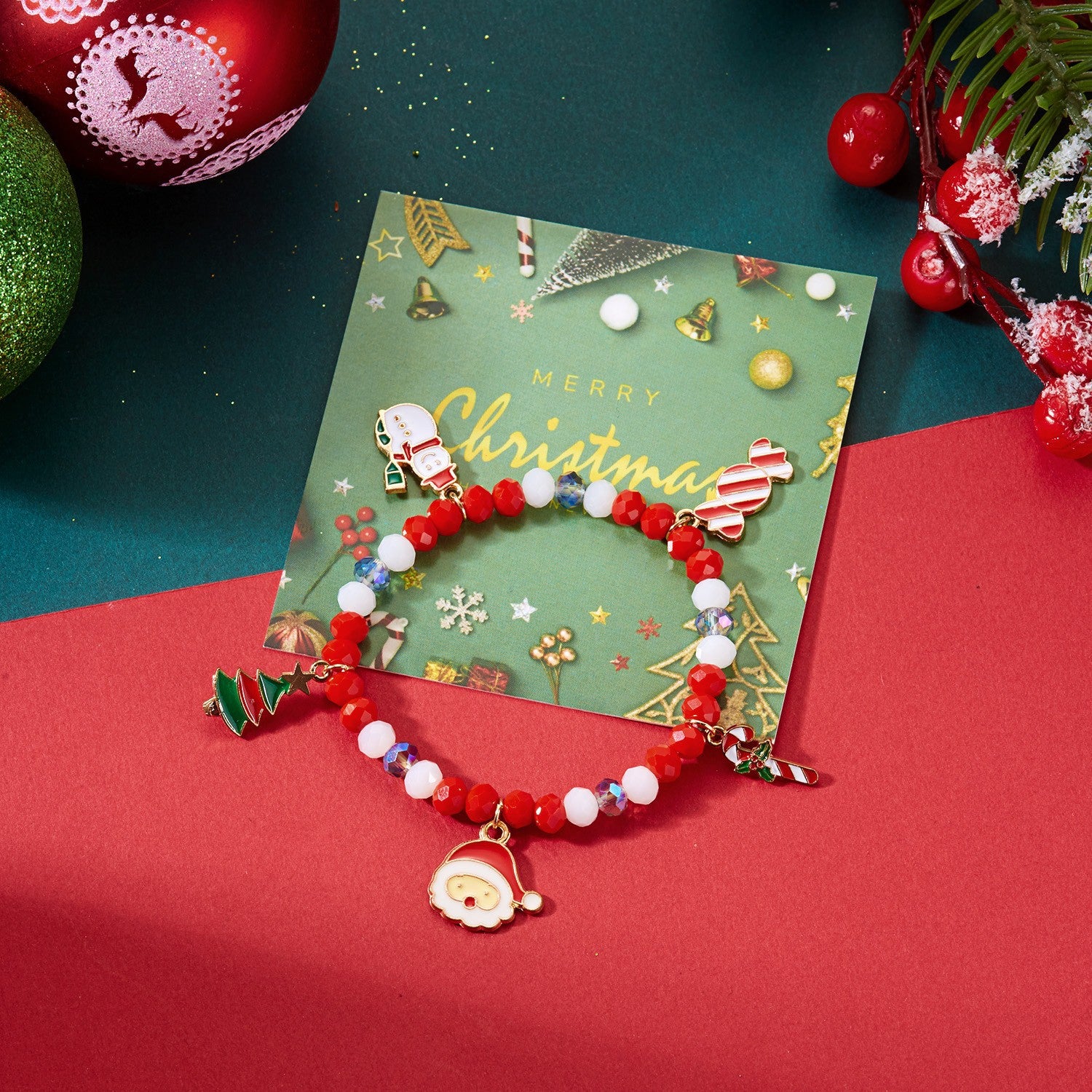 Wholesale  Christmas Tree Letter Polymer Clay Beaded Bracelet