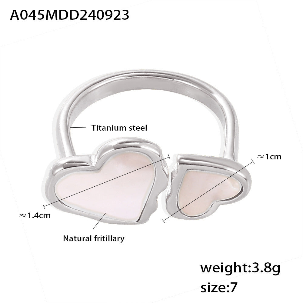 Wholesale Titanium Steel  heart-to-heart natural fritillary opening ring