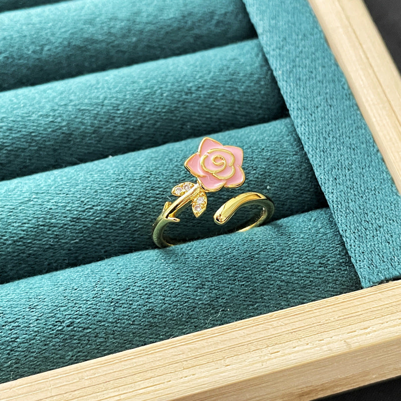 Wholesale Light Luxury Enamel Dropping Glaze Butterfly Flower Ring