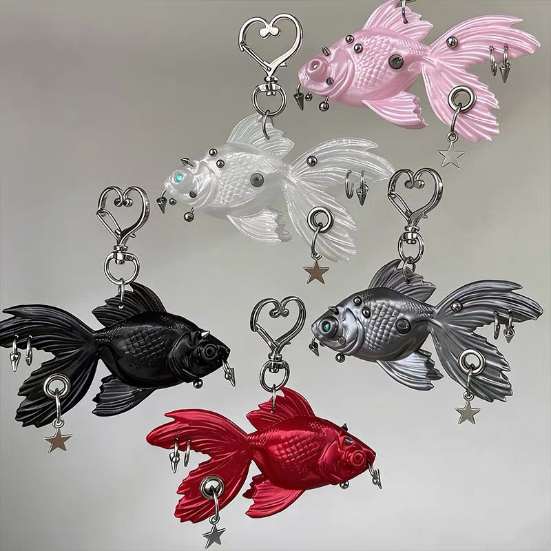 Wholesale 3D Punk Goldfish Keychain Black Resin Bag Charm Fashion Accessory Gift For Everyday Use