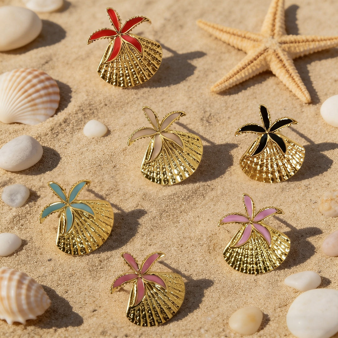 Wholesale Exquisite Stainless Steel Starfish and Seashell Stud Earrings
