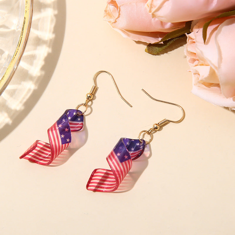 Wholesale Spiral Acrylic American Flag Earrings ACC-ES-YanChen007