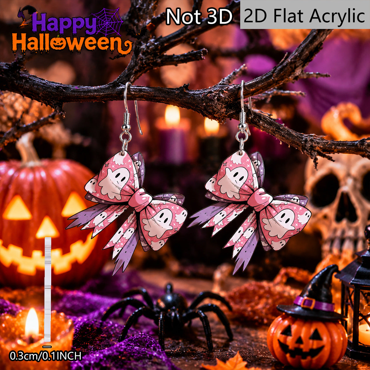 Wholesale  Acrylic Earrings For Women Evil Skeleton Pumpkin Print Party Fashion Jewelry Accessory