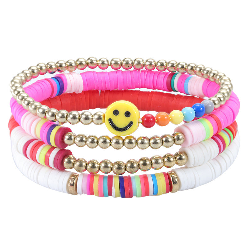 Wholesale Bohemian Style Colorful Polymer Clay Smiling Heart Shaped Pearl Bracelet Jewelry ACC-BT-YiYe005