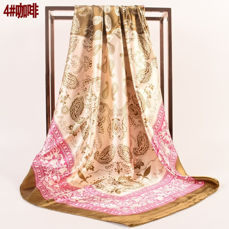 Wholesale  90 Printed Satin Large Square Scarf Two-Color Cashew Silk Scarf
