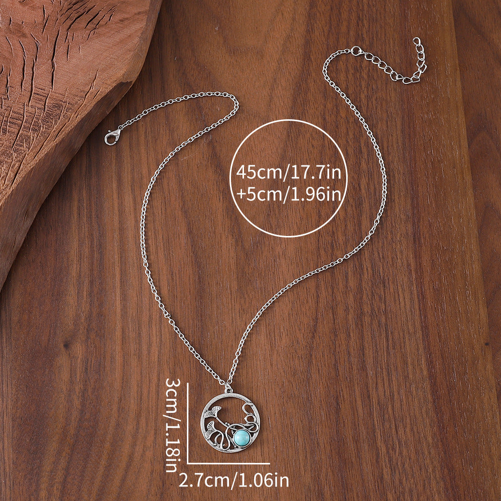 Wholesale Retro Hollow Lotus Leaf Cow Hummingbird Turquoise Necklace