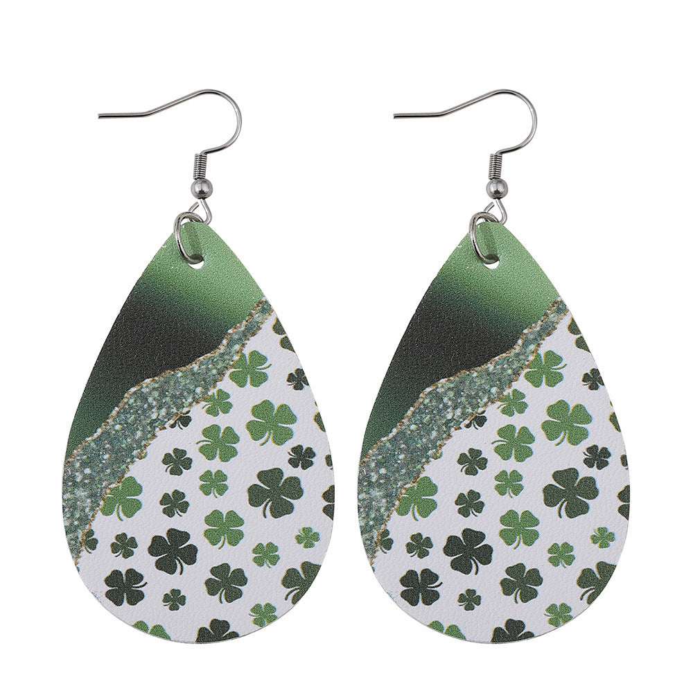 Wholesale St. Patrick's Day Gradient Four-leaf Clover Earrings