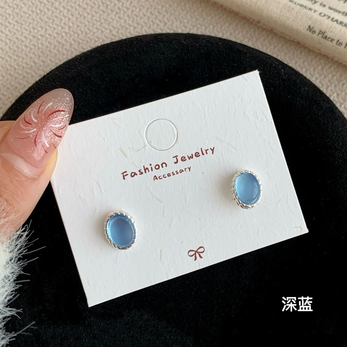 Wholesale Aqua Blue Oval Earrings Women' s Silver Needle Simple Small Elegant All-match Earrings