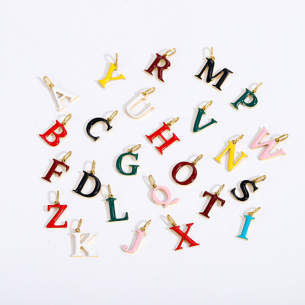 Wholesale Colorful 26 English letters oil-dripping stainless steel vacuum electroplating pendant