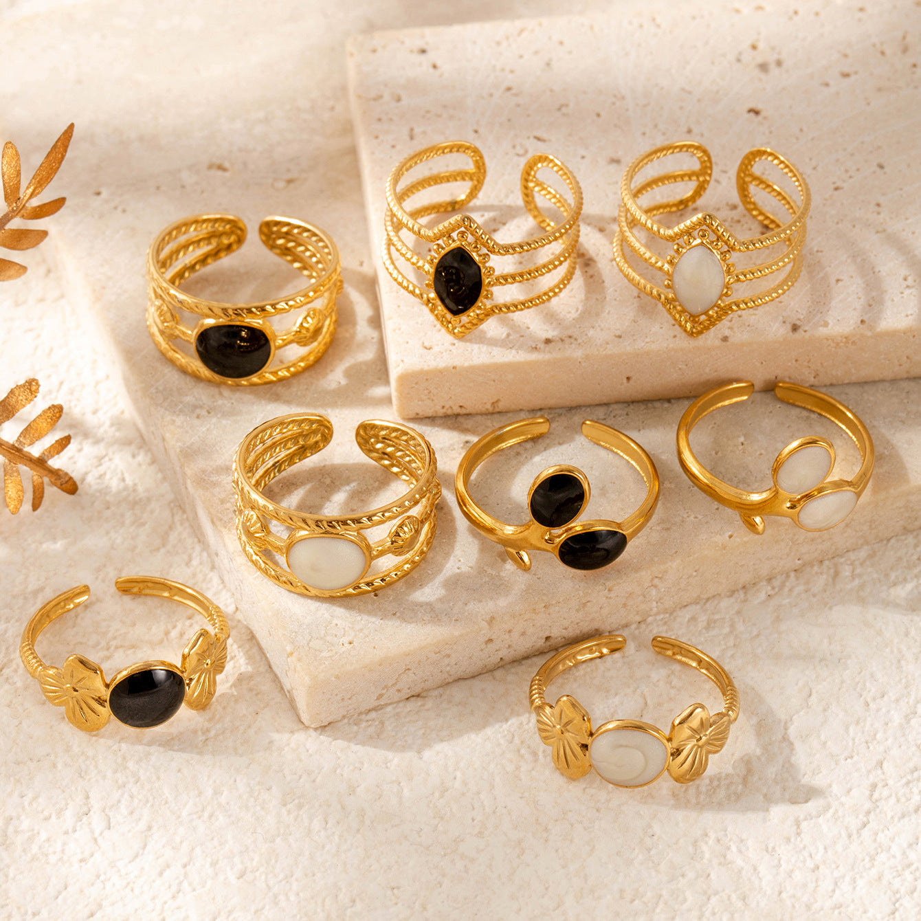 Wholesale Titanium steel  drop oil geometric leaves opening adjustable ring