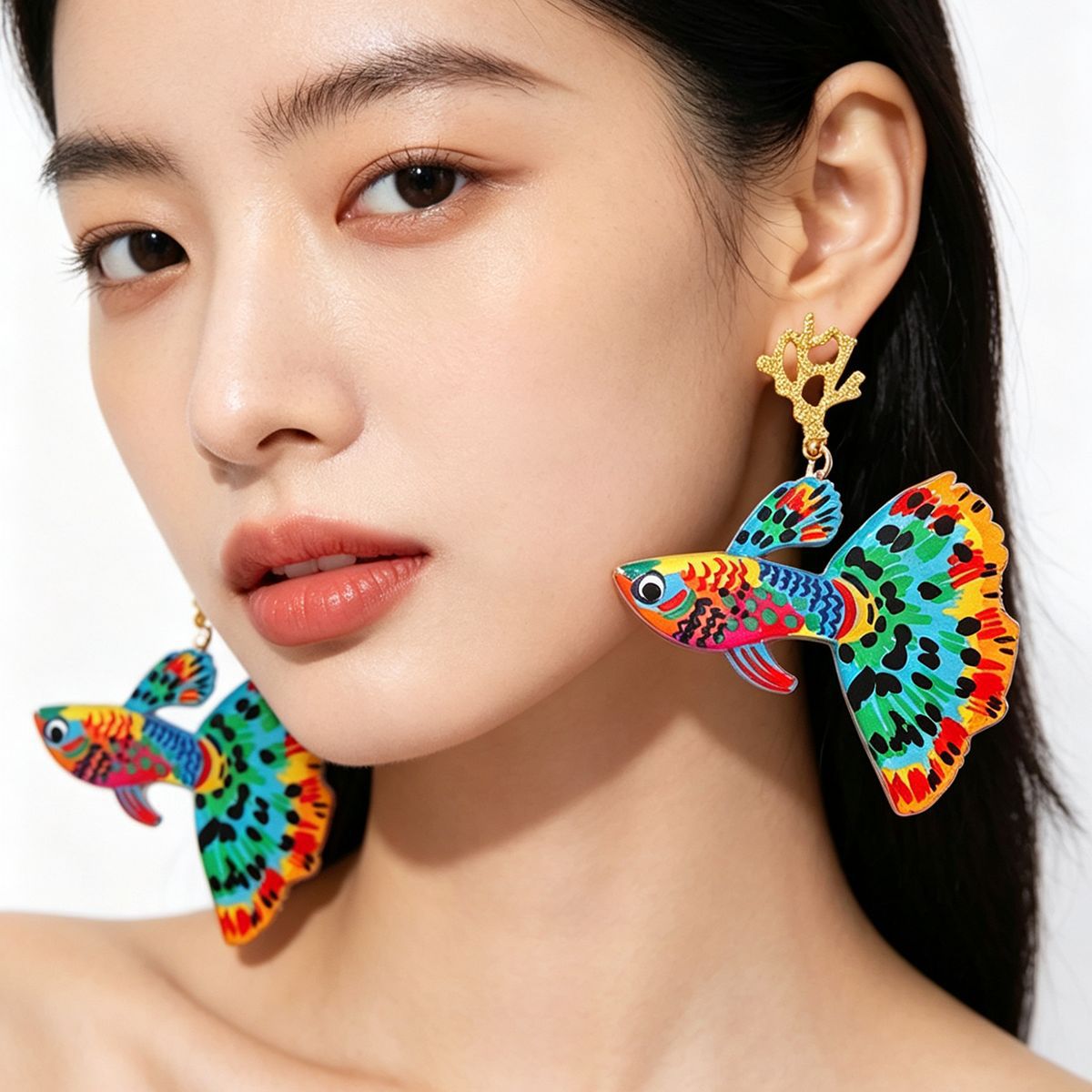 Wholesale Acrylic Blue Fish Drop Earrings Ocean Vacation Theme Boutique Resale Jewelry Accessory