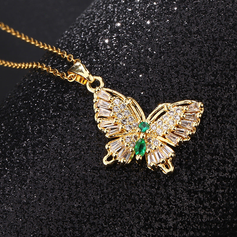 Wholesale Copper Butterfly Choker With Colorful Zircon Pendant Korean Style Trendy Fashion Accessory For Women