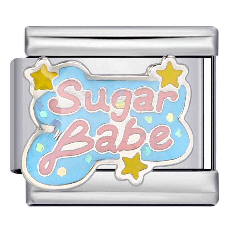 Wholesale 5pcs Italian Charm Bracelet 9mm DIY Splicing Personalized English Series Stainless Steel Composable Bracelet