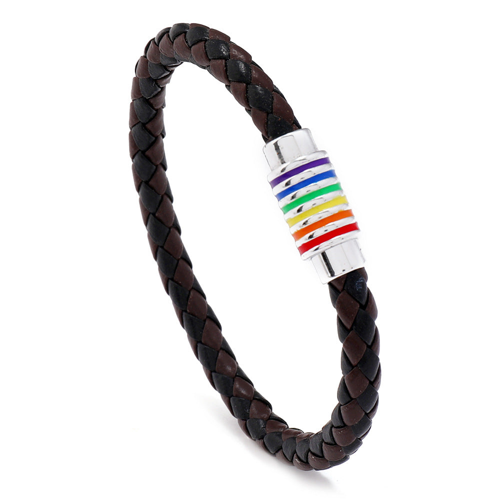 Wholesale Gay Braided Cowhide Bracelet Rainbow Colorful Magnetic Buckle Bracelet Miyuki ACC-BT-Saih011